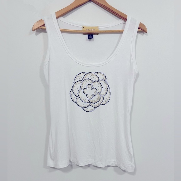 St. John Gold and Black Embellished Flower White Tanktop S - Picture 2 of 11